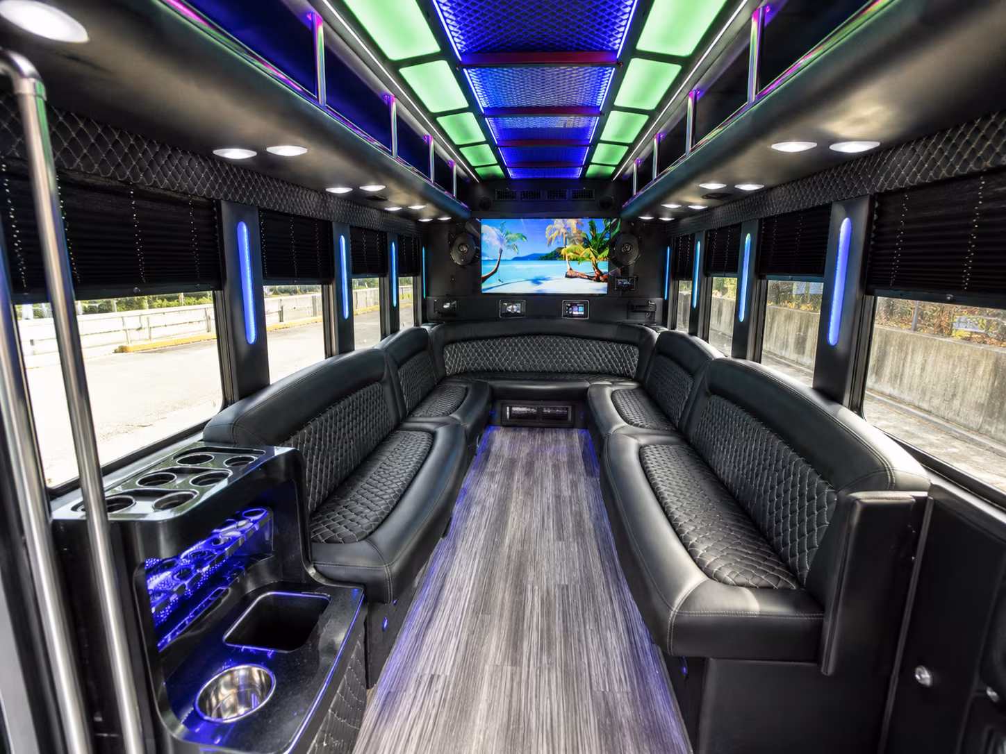 queen creek 18 passenger party bus inside